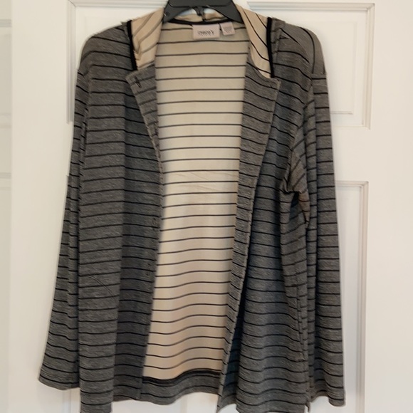 Chico’s Travelers Stripe Hooded Jacket Sz 1 - Picture 3 of 6